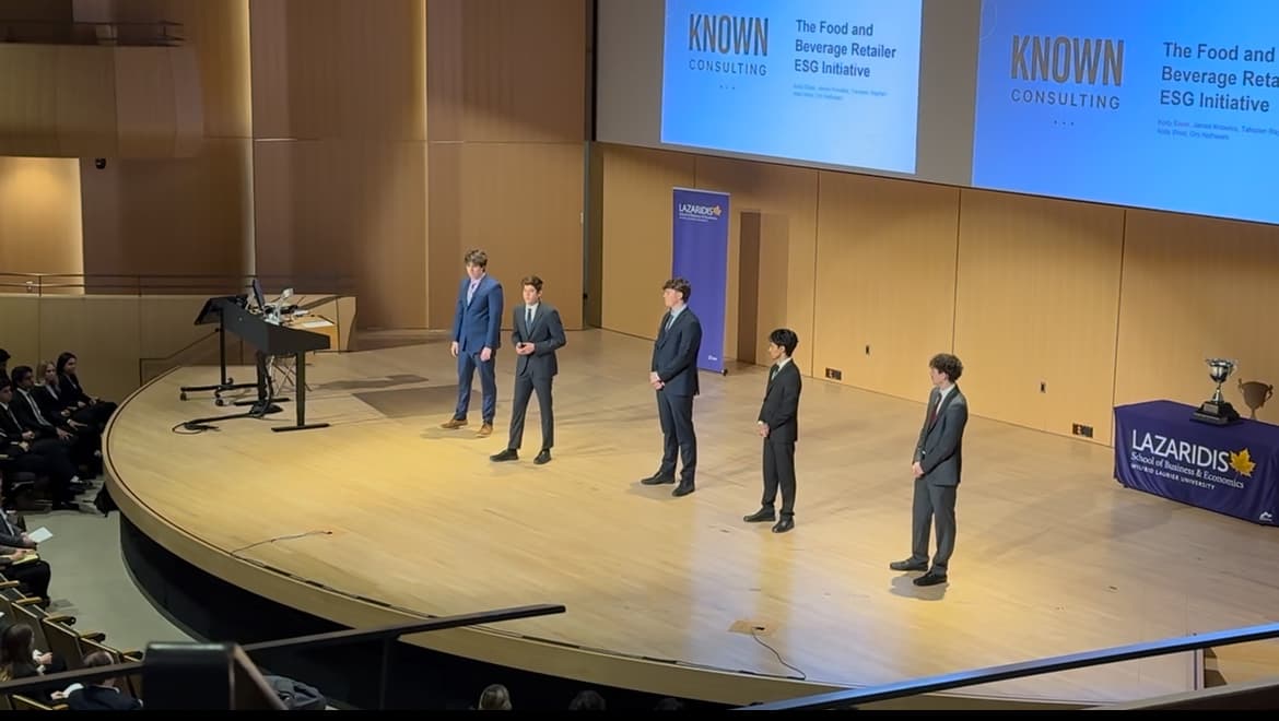 A student presentation on stage