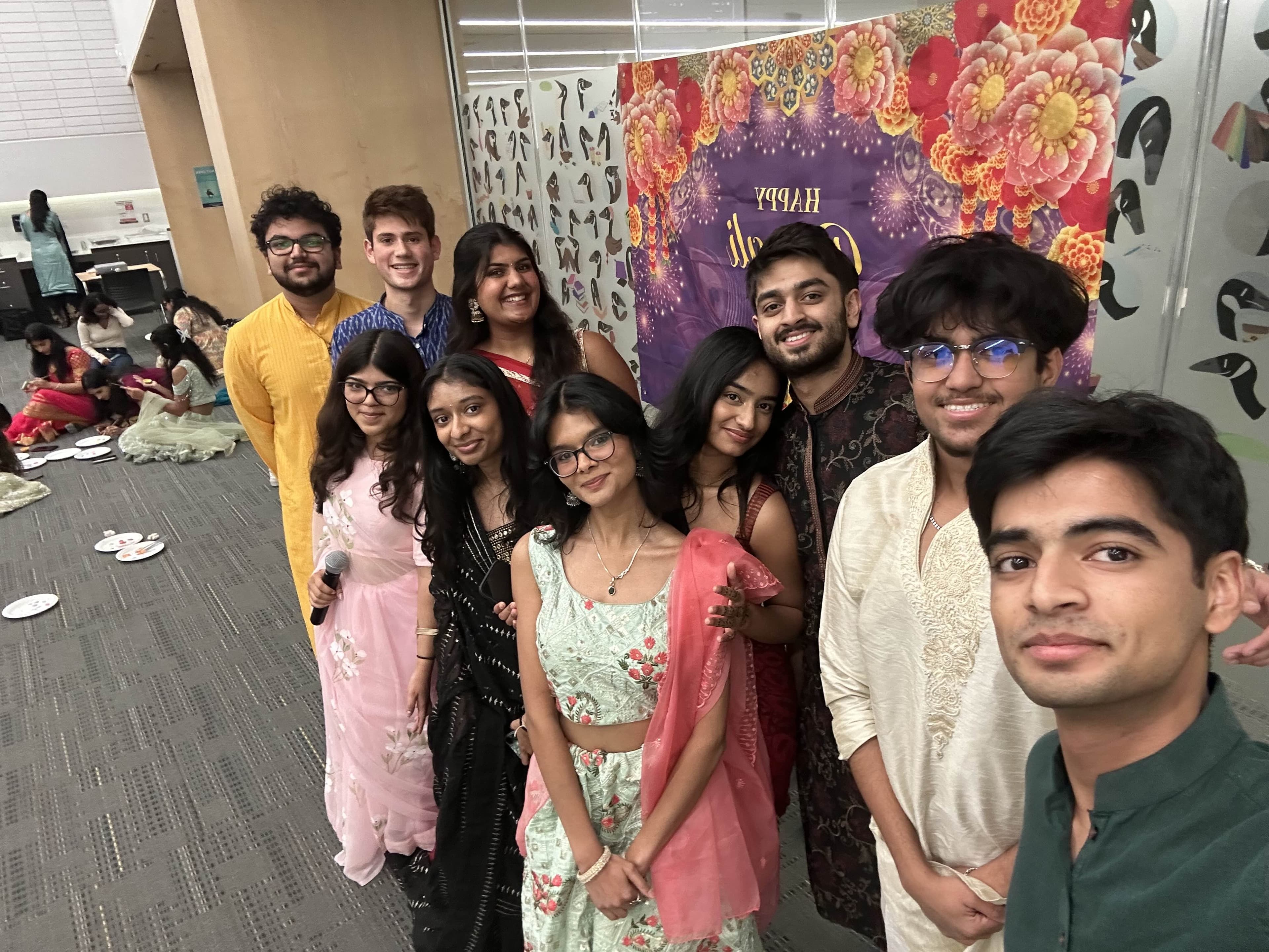 Friends taking a selfie at a Hindu Yuva celebration